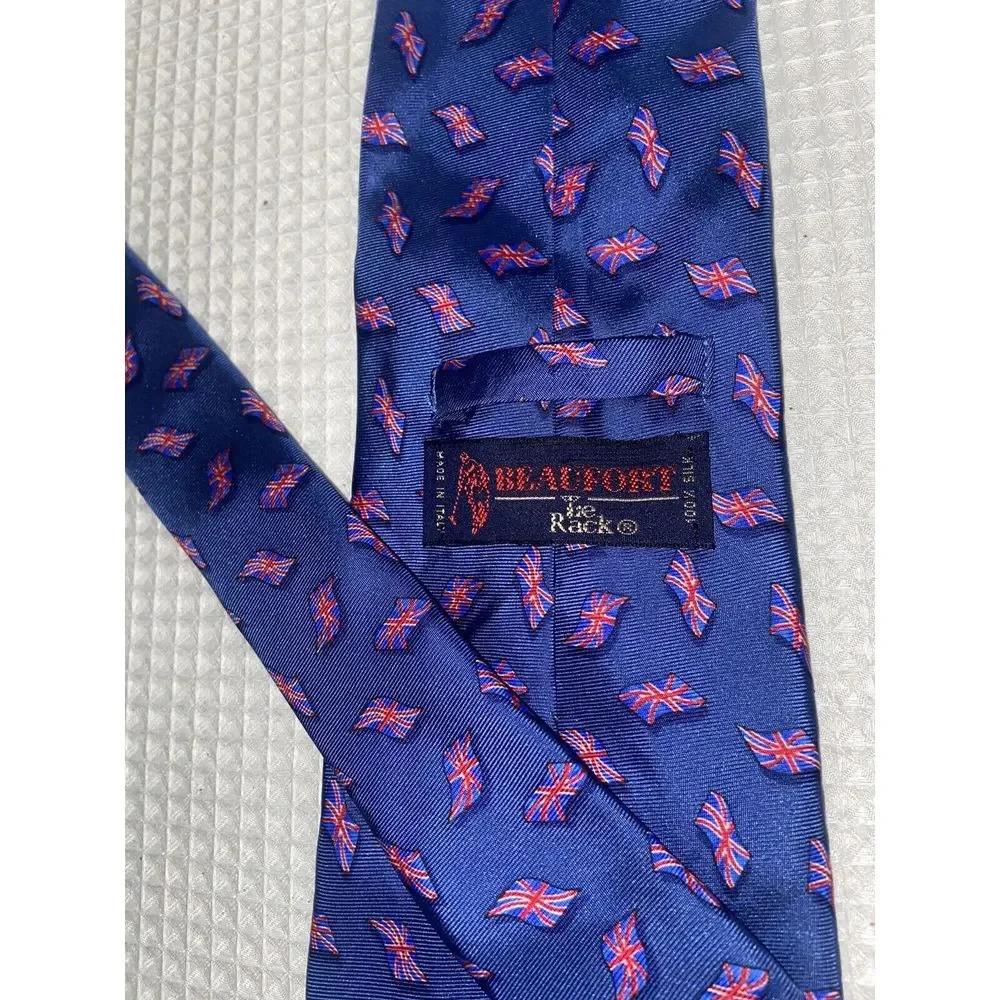 Beaufort Silk Tie Union Jack Pattern‎ AOP Tie Rack Blue Mad In Italy